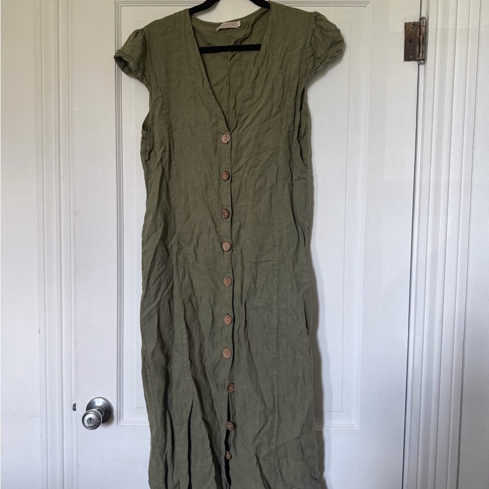 Olive Green Linen Dress